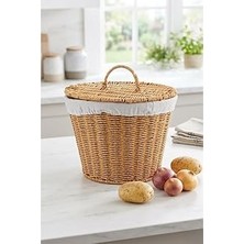 Kapaklı Bezli Hasır Patates Soğan Sepeti - 28X23 cm Mutfak Düzenleyici