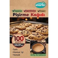 Smarter 100 Adet Ağartılmamış Hazır Kesilmiş Pişirme Kağıdı Airfryer 42X37CM Yapışmaz