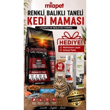 Miapet Gourmet Renkli Balıklı Taneli Yetişkin Kedi Maması Multivitamin Liquid 100 ml Hediyeli 10 kg