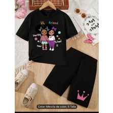 Vodexa Erkek-Çocuk Tişört Şort Takım %100 Pamuk Yazlık Rahat Kalıp Baskılı T-Shirt Çocuk Kombin