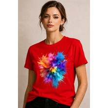 Vodexa Kadın Oversize T-Shirt Karışık Renkler Baskılı %100 Pamuk Tişört Rahat Kalıp