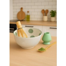 Matchiva Seramik Matcha Çay Seti, 4 Parça, Yeşil Boyalı, Geleneksel Japon Tasarımı, Bambu Çırpıcı ve Stand, 290CC Kase