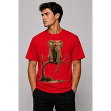 Vodexa Erkek Oversize T-Shirt Oturan Fil Baskılı %100 Pamuk Tişört Rahat Kalıp