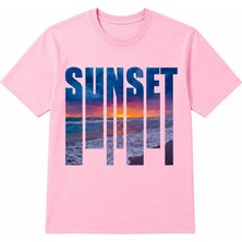 Vodexa Ünisex Oversize T-Shirt Sunset 1 Baskılı %100 Pamuk Tişört Rahat Kalıp