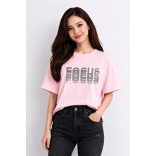 Vodexa Ünisex Oversize T-Shirt Focuss Baskılı %100 Pamuk Tişört Rahat Kalıp