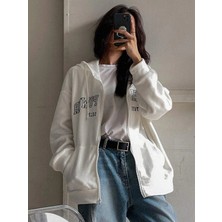 Tarzsokak Ünisex Basic Slim Fit Kapüşonlu Fermuarlı Cepli Sweatshirt Bej Bej