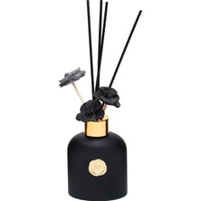 130 ml Siyah Cam Şişe Seramik Çiçek Taş Bambu Çubuklu Black Vanilya Oda Kokusu