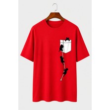 Vodexa Unisex Oversize T-Shirt Kediler Baskılı %100 Pamuk Tişört Rahat Kalıp