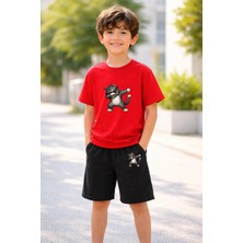 Vodexa Erkek-Kız Çocuk Tişört Şort Takım %100 Pamuk Yazlık Rahat Kalıp Baskılı T-Shirt Çocuk Kombin