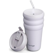 3 Bubble Two-Cap Straw Tumbler Çelik Termos 600 ml Lilac Hint ST-245