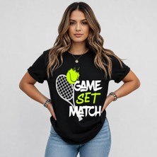 Vodexa Ünisex Oversize T-Shirt Tennis 4 Baskılı %100 Pamuk Tişört Rahat Kalıp