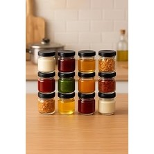 12 Adet 40 ml Siyah Metal Kapaklı Şeffaf Numune Mama Ek Gıda Şekerleme Reçellik Küçük Cam Kavanoz