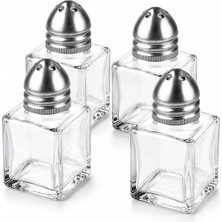 Adaptoll Mini Cam Tuzluk Biberlik Seti Kare Baharatlık Paslanmaz Çelik Kapaklı Şeffaf Cam Sofra Tuzluk Baharat Kabı Modern Dekoratif Tuzluk Biberlik Takımı (4)