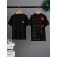 Vodexa Ünisex Oversize T-Shirt Ay Işıgı Baskılı %100 Pamuk Tişört Rahat Kalıp