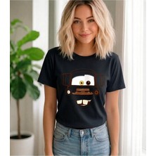 Vodexa Ünisex Oversize T-Shirt Kahverengi Kamyon Baskılı %100 Pamuk Tişört Rahat Kalıp