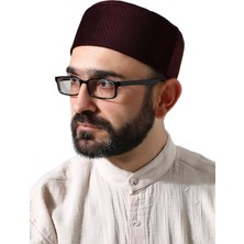 Bordo Petek Kareli Kadife Kalıp Namaz Takkesi Bordo 61