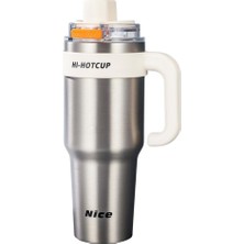 Coofbe 42 Oz 6 Katman Paslanmaz Çelik Termos 1250ML Çift Içim Modlu Pipetli Termos Çift Katman Çelik Termos Mug Gümüş