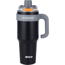 Coofbe 42 Oz 6 Katman Paslanmaz Çelik Termos 1250ML Çift Içim Modlu Pipetli Termos Çift Katman Çelik Termos Mug Siyah