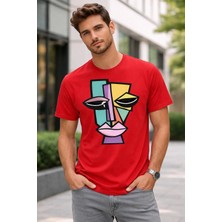 Vodexa Ünisex Oversize T-Shirt Boyalı Yüz Baskılı %100 Pamuk Tişört Rahat Kalıp