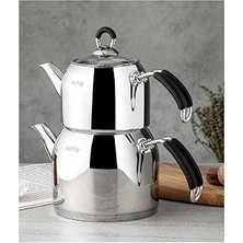Modern Maxi Büyük Boy Paslanmaz Çelik 1.6-2.5 Lt. Çaydanlık Takımı