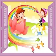 Çocuk Odası Bebek Odası Pencere Poster Duvar Kağıdı Gökkuşağı