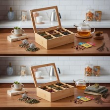 Promosyonca Orjinal Bambu Organizer, Çay Kutusu, Takı Kutusu, Mıknatıslı Kapak, Premium Kalite (6 Şeffaf Kapak)