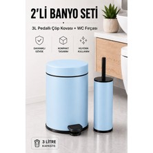 Sas Haus Pedallı Çöp Kovası 3 Litre Iç Kovalı Kapaklı Tuvalet Fırçalı Banyo Seti Krom - Titan 7103