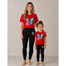 Vodexa Anne Kız Tayt ve Thişört Takım T-Shirt Takım %100 Pamuk Esnek Rahat Günlük Spor Kombin(Tekli Takım Satımaktadır)