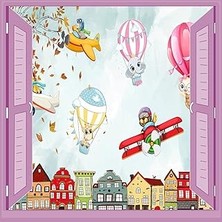Çocuk Odası Bebek Odası Pencere Poster Duvar Kağıdı Balonlar Hayvanlar