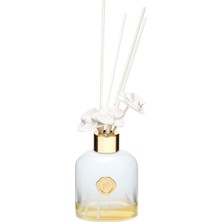 130 ml Beyaz Cam Şişe Seramik Çiçek Taşlı Bambu Çubuklu White Jasmine Oda Kokusu