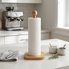 DECONOX%100 Doğal Bambu Kare Kağıt Havluluk - Minimalist Dik Ahşap Havlu Standı (12X28 Cm, 1 Adet)