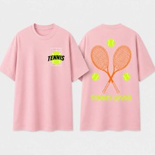 Vodexa Ünisex Oversize T-Shirt Tennis Baskılı %100 Pamuk Tişört Rahat Kalıp