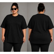 Vodexa Ünisex Oversize T-Shirt Sade Baskılı %100 Pamuk Tişört Büyük Beden Rahat Kalıp