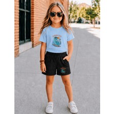 Vodexa Erkek-Kız Çocuk Tişört ve Şort Takım %100 Pamuk Yazlık Rahat Kalıp Baskılı T-Shirt Çocuk Kombin