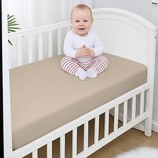 %100 Pamuk Penye, Lastikli Full Kenar Bebek Çarşafı – Oeko-Tex Sertifikalı, Yumuşak ve Nefes Alabilir, Organik Pamuk, Anne Yanı, Çocuk Beşik Çarşafı (Bej)