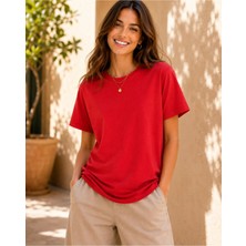 Vodexa Kadın Oversize T-Shirt Baskısız Baskılı %100 Pamuk Tişört Rahat Kalıp