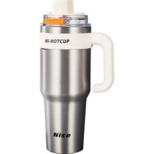 Coofbe 42 Oz 6 Katman Paslanmaz Çelik Termos 1250ML Çift Içim Modlu Pipetli Termos Çift Katman Çelik Termos Mug Gümüş