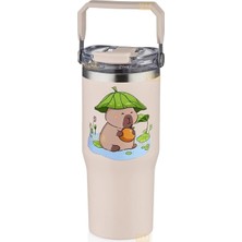 Diller 950ML Sevimli Kapibara Tumbler Pipetli/pipetsiz Kullanım Kulplu Paslanmaz Çelik Capybara Termos