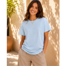 Vodexa Kadın Oversize T-Shirt Baskısız Baskılı %100 Pamuk Tişört Rahat Kalıp