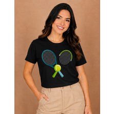 Vodexa Ünisex Oversize T-Shirt Tennis 5 Baskılı %100 Pamuk Tişört Rahat Kalıp