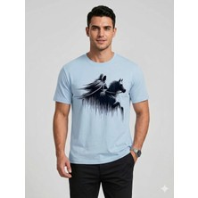 Vodexa Ünisex Oversize T-Shirt Gölge Atlı Baskılı %100 Pamuk Tişört Rahat Kalıp