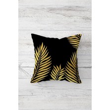 Pelangi Gold Iğne Yapraklı Çift Tarafı Baskılı Gizli Fermuarlı Yastık Kılıfı Kırlent Koltuk Yastık Kılıfı, Siyah-Gold 45 x 45