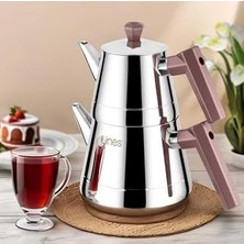 Yonca Lines L-3065 Piramit Aile Boy Çelik Çaydanlık Bakalit Bronz