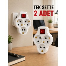 Elif Asya Ceyiz Tekstil 2’li Set Anahtarlı 3’lü Priz Çoğaltıcı Direkt Prize Takılan Kablosuz Çoklayıcı