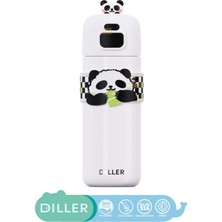 Diller 480ML Sevimli Hayvanlar Süslü Pipetli/pipetsiz El Askılı Paslanmaz Çelik Termos (Kahverengi Capybara)