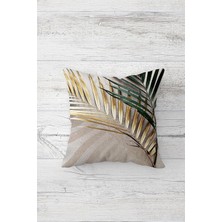 Pelangi Gold Yeşil Iğne Yaprak Çift Tarafı Baskı Gizli Fermuarlı Yastık Kılıfı Kırlent Koltuk Yastık Kılıfı, Bej-Gold 45 x 45