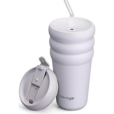 3 Bubble Two-Cap Straw Tumbler Çelik Termos 600 ml Lilac Hint ST-245