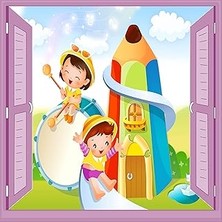 Çocuk Odası Bebek Odası Pencere Poster Duvar Kağıdı Kaydırak