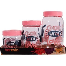 Herevin 139357-810 Desenli Teneke Kutulu Kavanoz Seti 3'lü (425-660-1000 Ml)