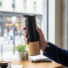 Deconox 450 ml Bambu Kaplamalı Çelik Termos - Siyah, Mavi ve Kırmızı Renk Seçenekli Sızdırmaz Isı Yalıtımlı Seyahat Termosu (Siyah)